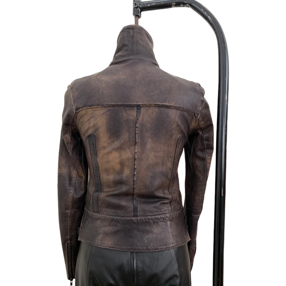 ALLSAINTS Coat Fit Moto Jacket Brown Weathered Supple Leather - Picture 5 of 9